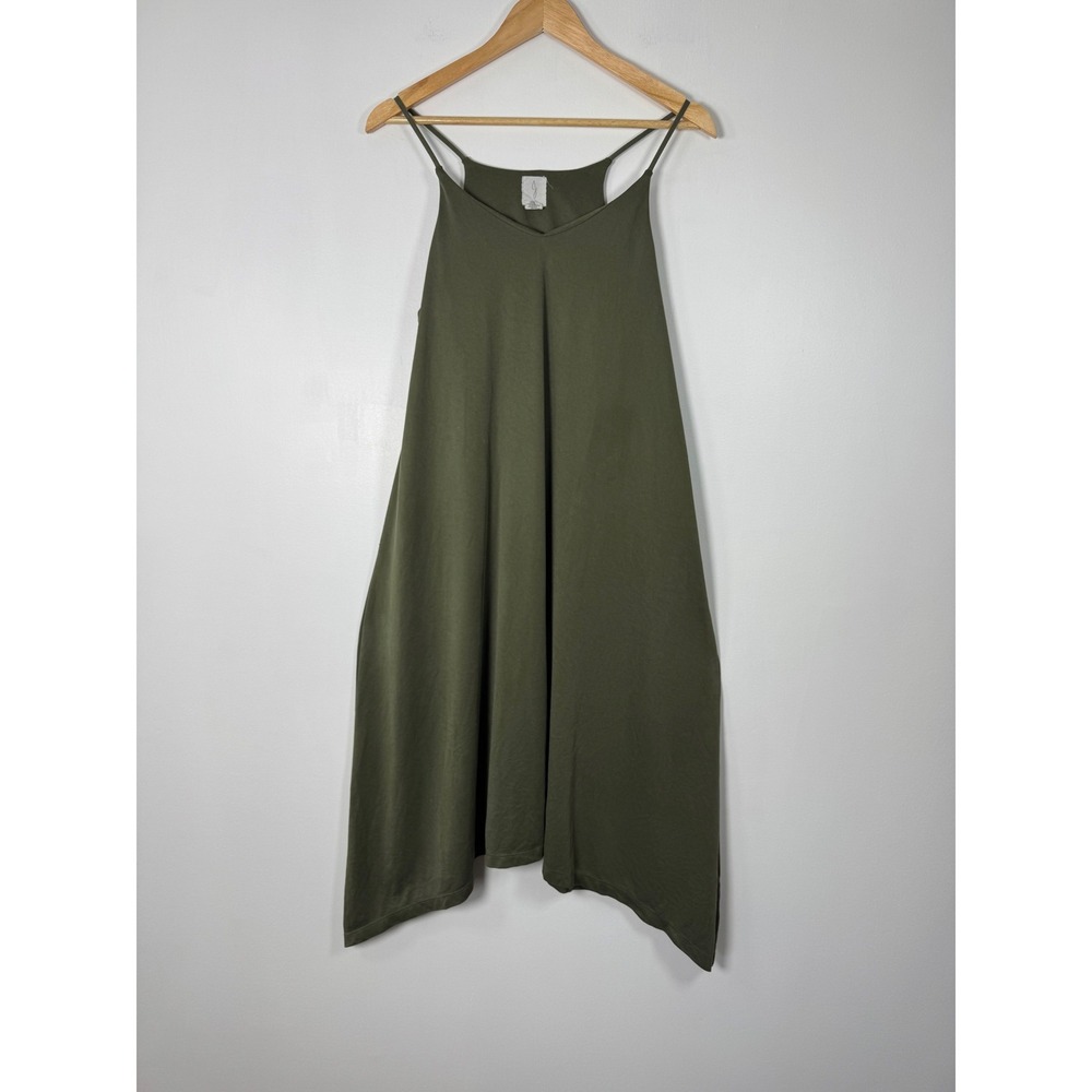 Boho Joie Womens Small Midi Dress Olive Green‎ Built-in Bra Handkerchief Hem